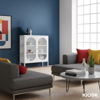 Sleek Medium-Sized 3-Tier Display Cabinet with 3-Sided Curved Wave Glass and 20 cm High Legs